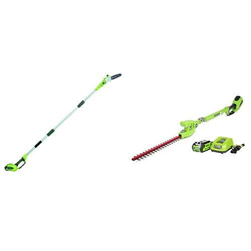 Greenworks 8.5' 40V Cordless Pole Saw, 2.0 AH Battery Included 20672 with  2272 7.25' 40V Cordless, 2.0 AH Battery Included 22272 Pole Hedge Trimmer, Electric Lime