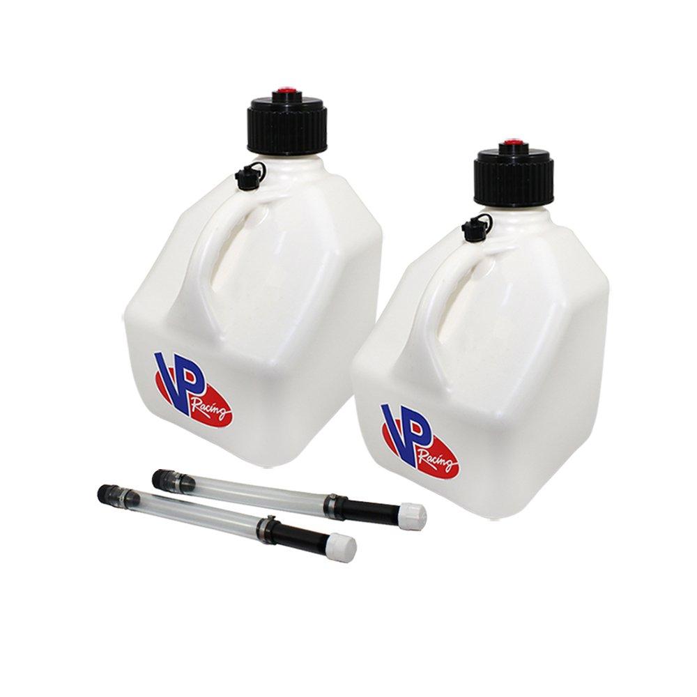 2 Pack VP 3 Gallon Square White Racing Utility Jugs with 2 Deluxe Filler Hoses