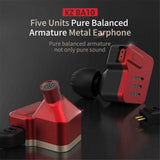KZ BA10 5BA in Ear Earphones HiFi Sound Metal Earbuds Headphones Noise Cancelling IEM Earphones with 5 Balanced Armatures and Microphone for Android Smartphone Laptop Mp3 Mp4 Players(Red&Black mic)