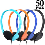 Bulk Headphones for Classroom Kids Multi Colored 50 Pack, CN-Outlet Wholesale Over Ear Student Head Phones Perfect for Schools, Libraries, Computer Lab, Testing Centers, Museums, Hotels