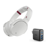 Skullcandy Venue Active Noise Canceling Wireless Bluetooth Headphone Bundle with Anker 2 Ports USB Wall Charger - White/Crimson