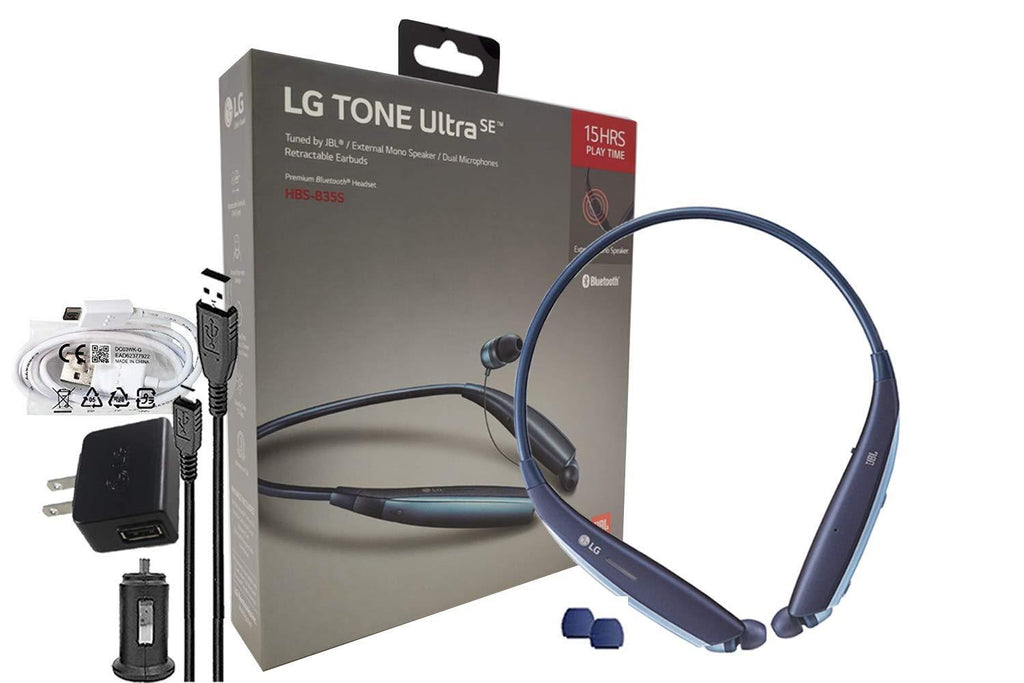 LG Tone Ultra SE HBS-835s Bluetooth Wireless Stereo Headset - with Wall/Car Charger (Retail Packing Kit)