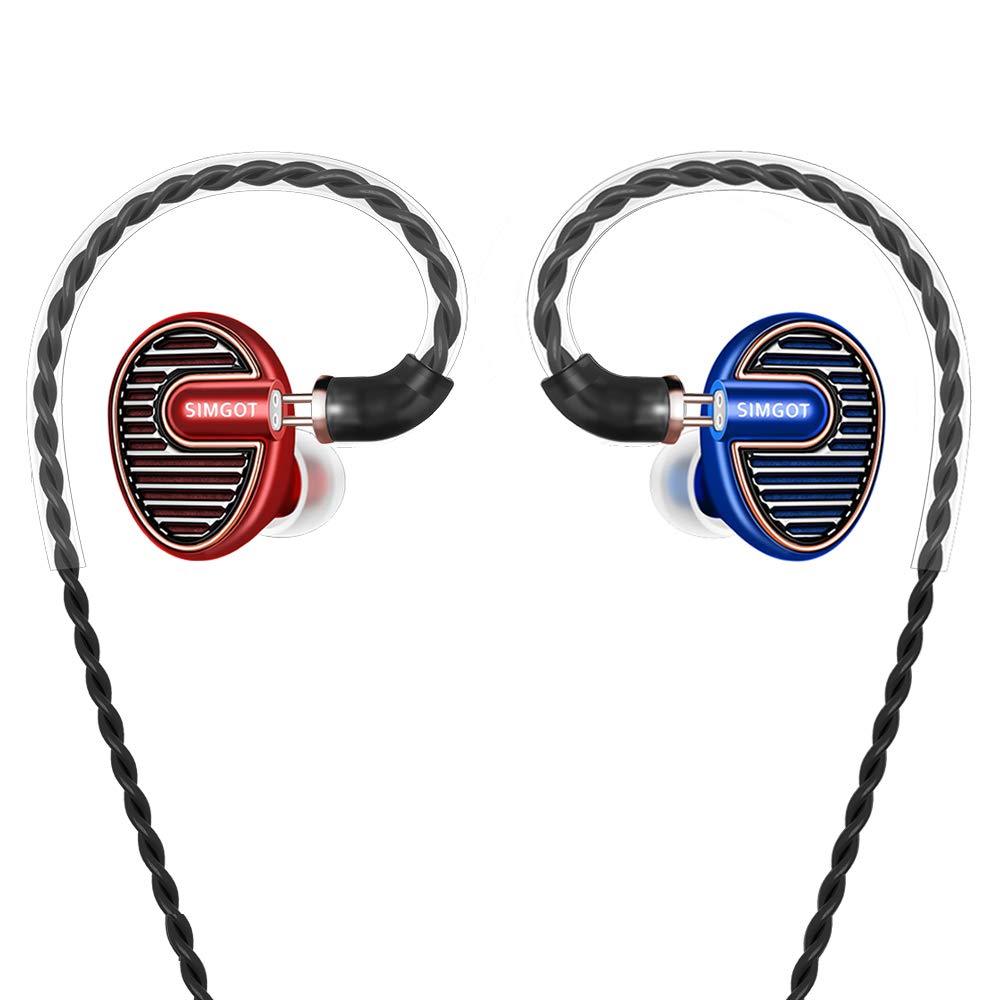 SIMGOT EN700 PRO High Fidelity in-Ear Monitor Headphones with Detachable Cable, Hi-Res Audio Earbuds with Dynamic Balanced Driver, Professional IEM Earphones,Noise-Isolating Musician Headset(Red/Blue)