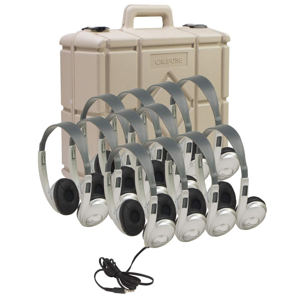 Califone 3060-AVS-12 Multimedia Stereo Headphones with Case, Silver, Set of 12