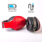 iHip Side Swipe Touch Control Wireless Bluetooth Headphones Over Ear - Foldable, Soft Memory-Protein Earmuffs, w/Built-in Mic and Wired Mode for PC/Cell Phones/TV - RED - Touch Only + Knob