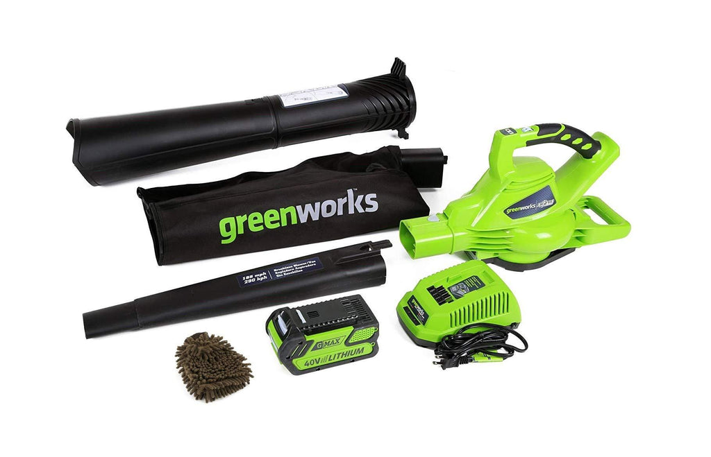 Greenworks 24322 Cordless Leaf Blower Vacuum, Digipro G-MAX 40V (Complete Set) w/Bonus: Premium Microfiber Cleaner Bundle