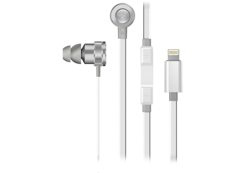 Razer Hammerhead Earbuds for iOS - [Mercury White]: DAC - Custom-Tuned Dual-Driver Technology - In-Line Mic & Volume Control - Aluminum Frame - Lighting Connector