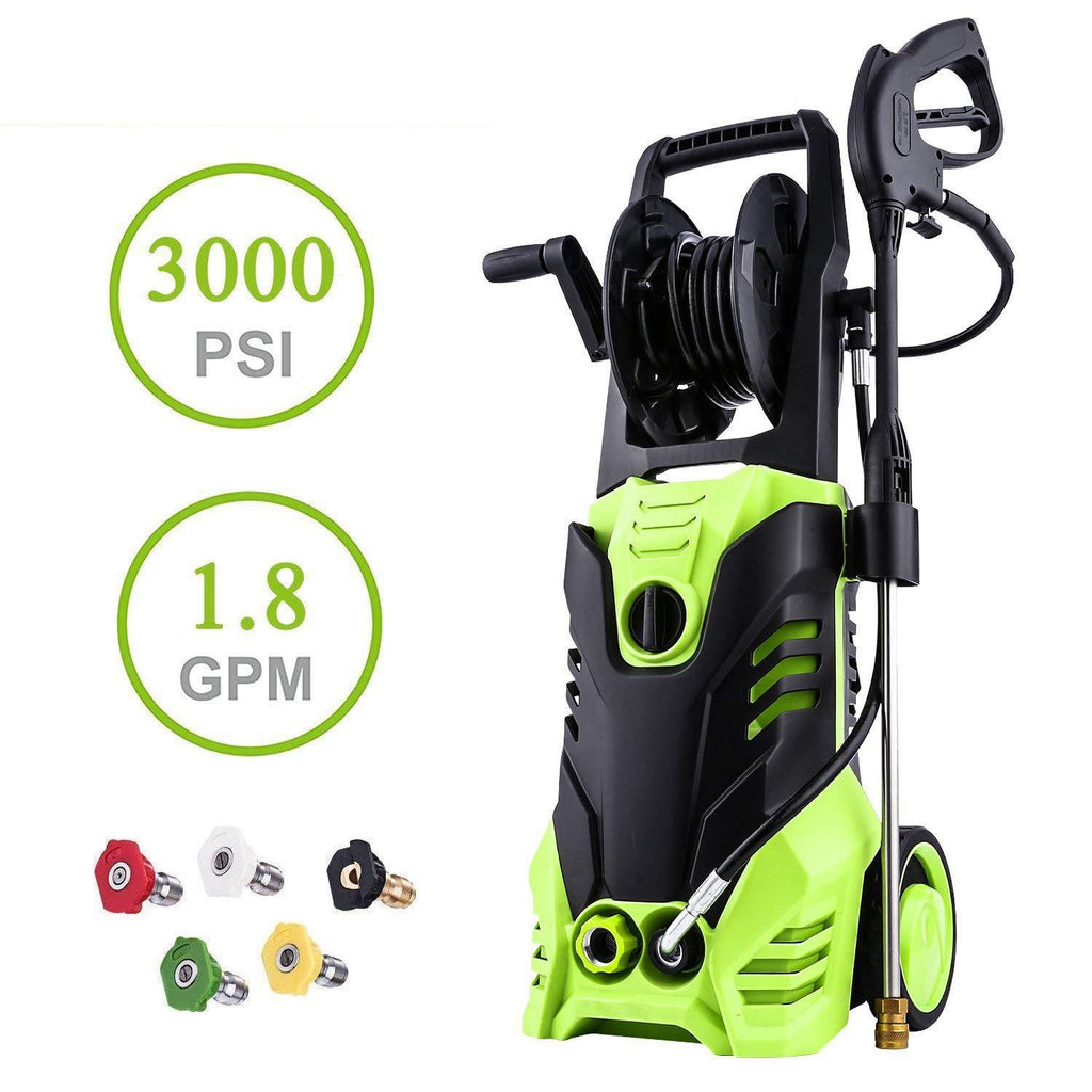 3000 PSI Pressure Washer 1.8GPM Power Washer Electric Pressure Washer Cleaner Machine with Hose Reel and 5 Interchangeable Nozzles