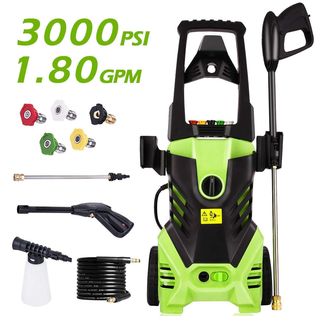 Homself High Pressure Power Washer 3000 PSI Electric Pressure Washer,1800W Rolling Wheels High Pressure Professional Washer Cleaner Machine+ (5) Nozzle Adapter