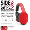 iHip Side Swipe Touch Control Wireless Bluetooth Headphones Over Ear - Foldable, Soft Memory-Protein Earmuffs, w/Built-in Mic and Wired Mode for PC/Cell Phones/TV - RED - Touch Only + Knob