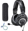 Audio-Technica ATH-M50x Professional Studio Headphones Bundle with Antlion Audio ModMic 5 Attachable Microphone, and Blucoil Y Splitter for Audio, Mic