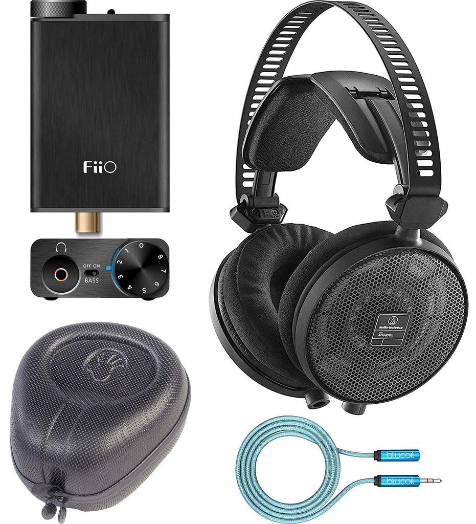 Audio-Technica ATH-R70x Open Back Reference Headphones Bundle with SLAPPA SL-HP-07 Hardbody PRO Headphone Case, FiiO E10K USB DAC Amp (Black), and Blucoil 6-FT Headphone Extension Cable (3.5mm)